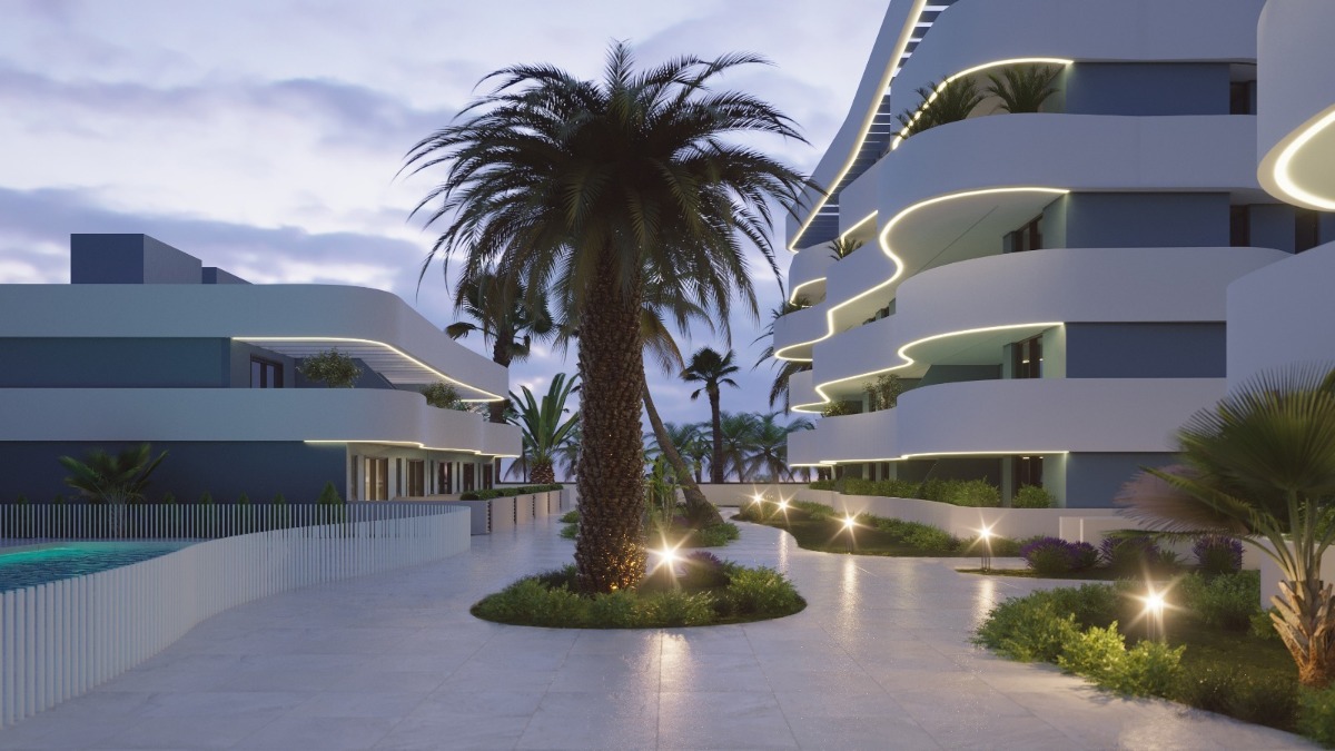 Blick auf die Einfamilienreihenhäuser (links) und Haus 3 (rechts)