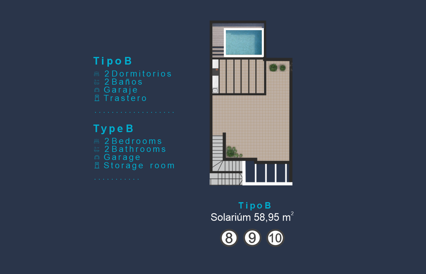 SOLARIUM VIVIENDAS 8,9,10 TIPO B PLANTA ALTA 2 DORMITORIOS