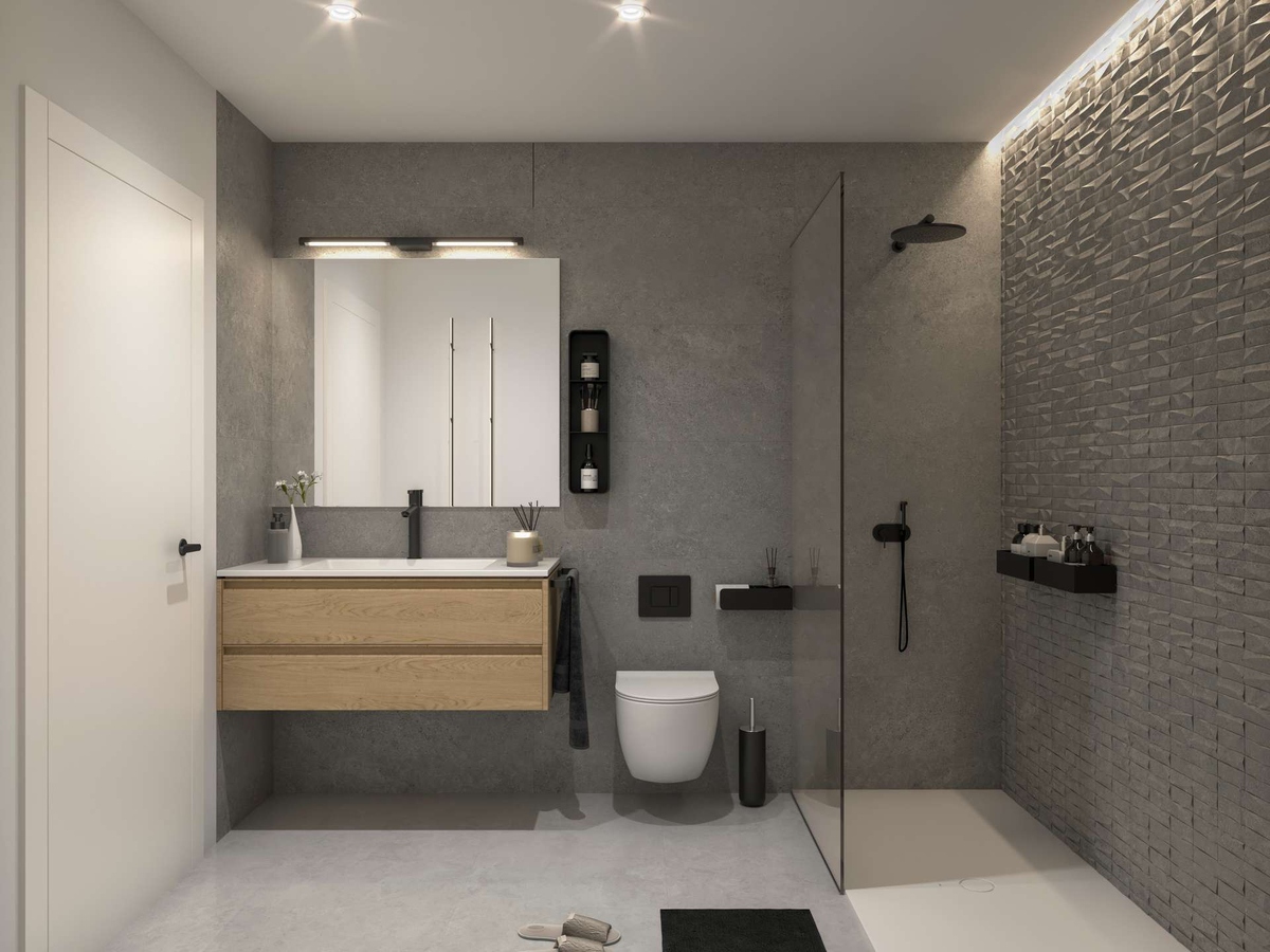 VIVIENDA 1 - BAÑO Inodoro y lavabo en blancos